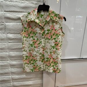 Vintage 1970s Whimsical Green Pink Floral Japan Shirt